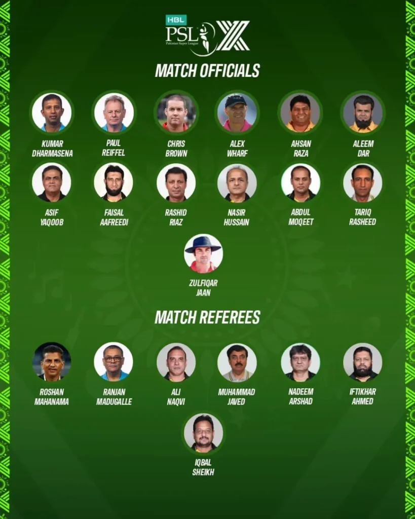 Match Officials and Commentary Panel of HBL PSL 10 2025 2 Match Officials and Commentary Panel of HBL PSL X 2025