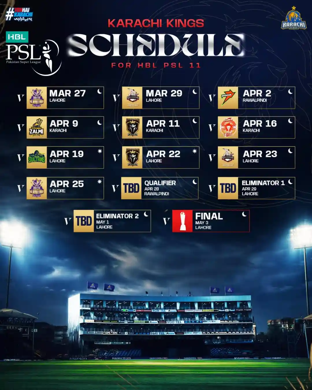 Karachi Kings Schedule