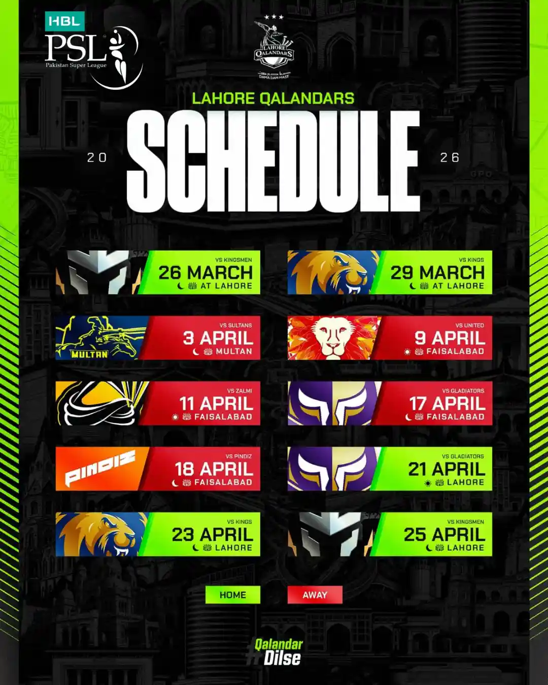 Lahore Qalandars Schedule