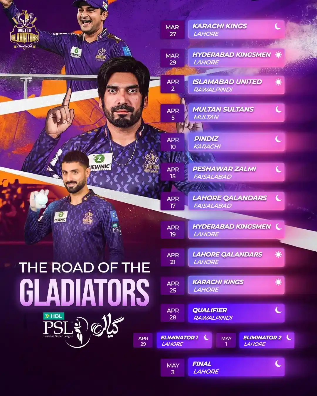 Quetta Gladiators Schedule