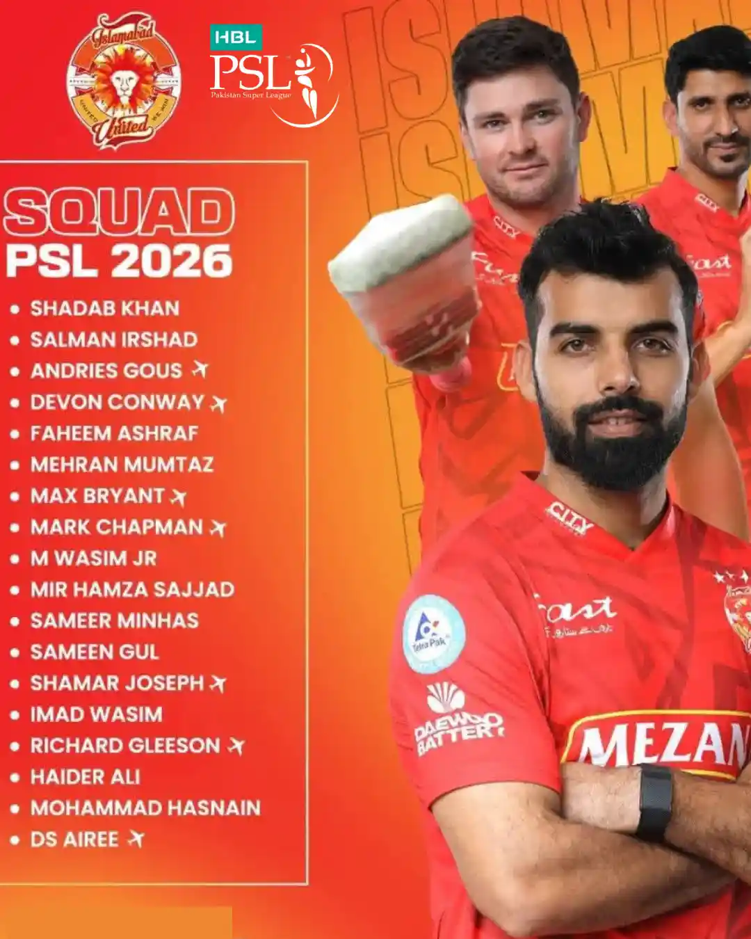 Islamabad United Complete Squad for PSL 11 2026 4 Islamabad United Complete Squad for PSL 11 2026