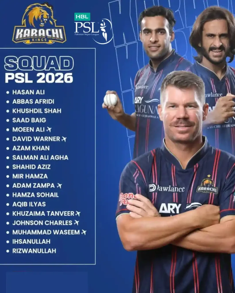 Karachi Kings Complete Squad for PSL 11 2026