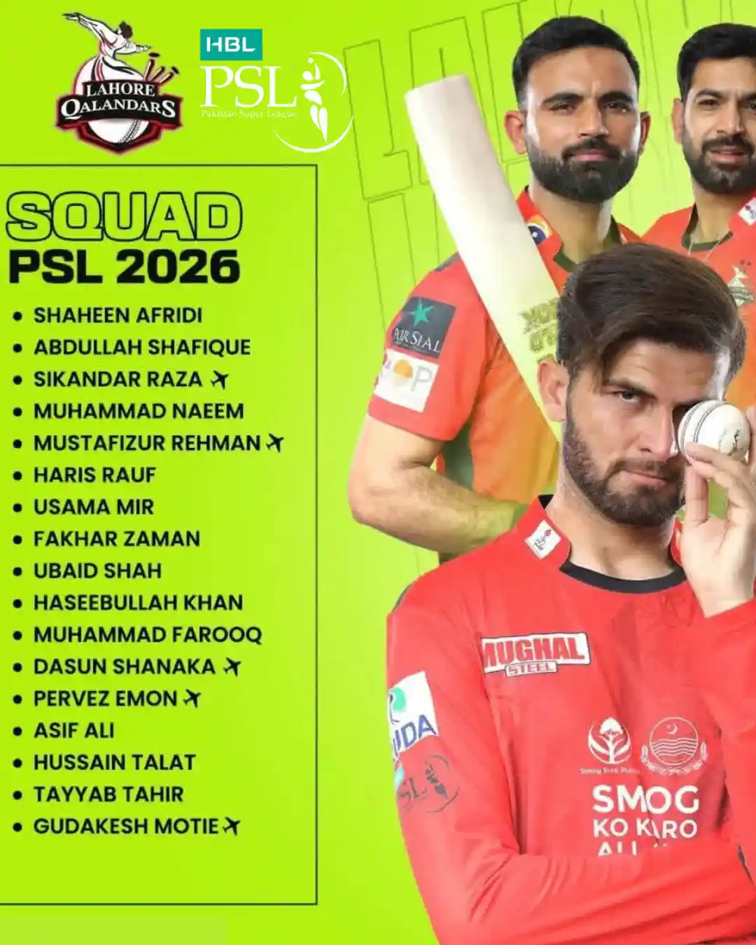 Lahore Qalandars Complete Squad for PSL 11 2026