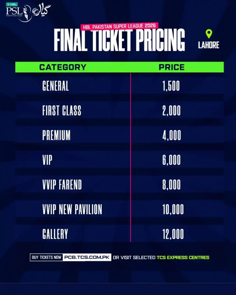 PSL tickets price for Final 2026